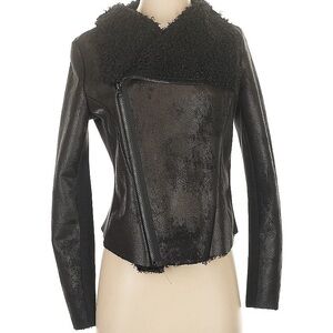 Simply Vera Vera Wang Moto Jacket, metallic black with fur interior, size Medium
